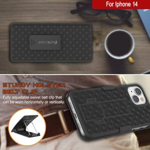 iPhone 15 Case With Tempered Glass Screen Protector, Holster Belt Clip & Built-In Kickstand [Red]