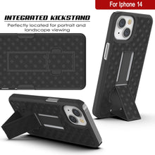 Load image into Gallery viewer, iPhone 15 Case With Tempered Glass Screen Protector, Holster Belt Clip &amp; Built-In Kickstand [Black]
