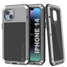 Load image into Gallery viewer, iPhone 14 Metal Case, Heavy Duty Military Grade Armor Cover [shock proof] Full Body Hard [Silver]

