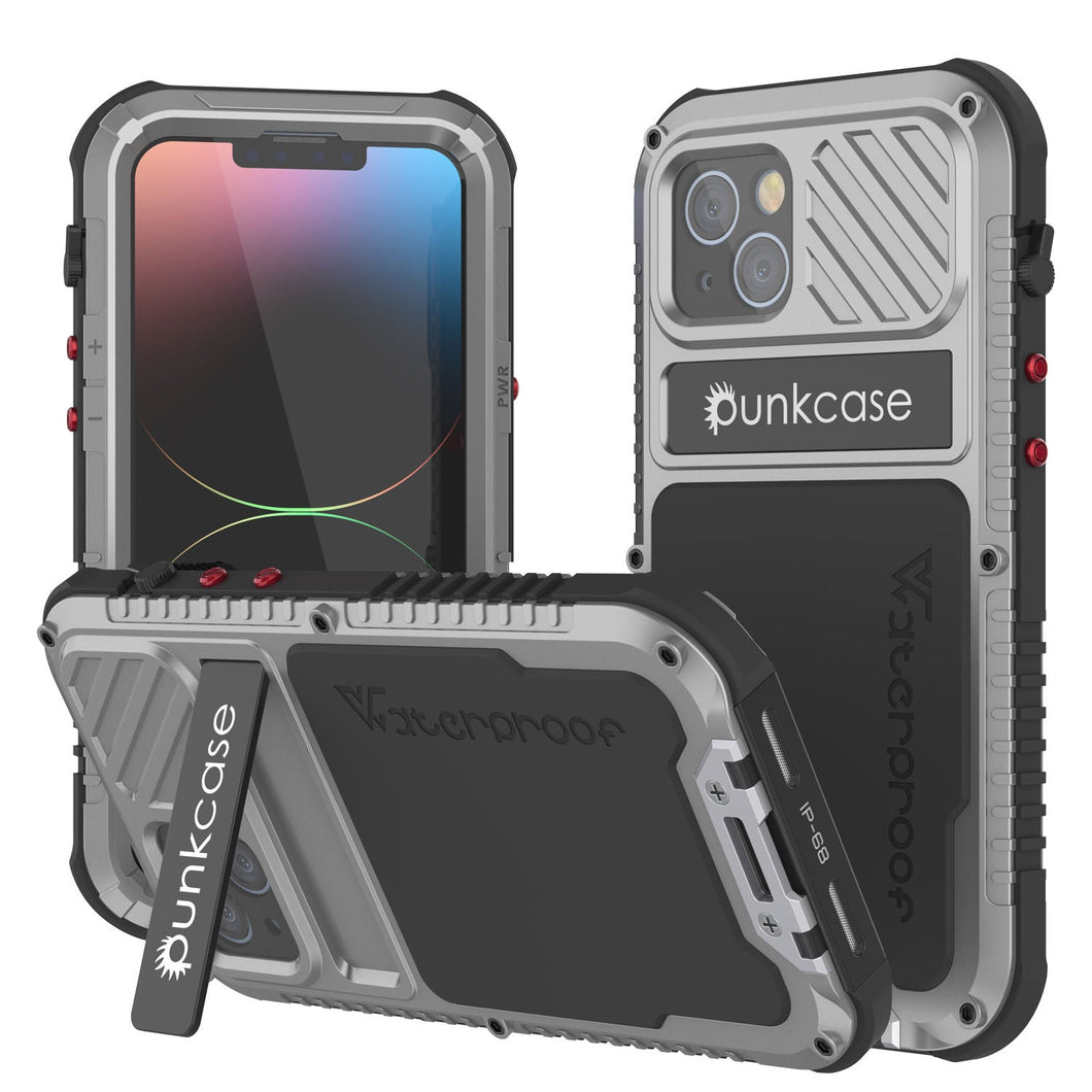 iPhone 14 Metal Extreme 3.0 Case, Heavy Duty Military Grade Armor Cover [shock proof] Waterproof Aluminum Case [Silver]