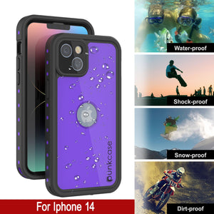 iPhone 14 Waterproof IP68 Case, Punkcase [Purple] [StudStar Series] [Slim Fit] [Dirtproof]