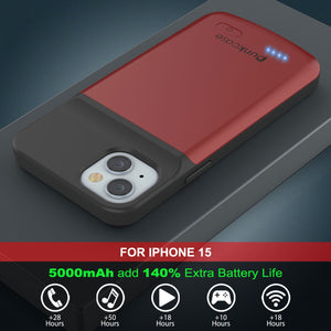 iPhone 15 Battery Case, PunkJuice 5000mAH Fast Charging Power Bank W/ Screen Protector | [Red]