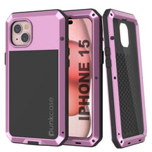 Load image into Gallery viewer, iPhone 15 Metal Case, Heavy Duty Military Grade Armor Cover [shock proof] Full Body Hard [Pink]
