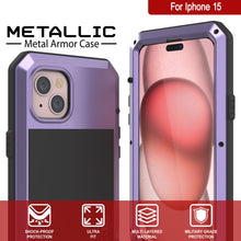 Load image into Gallery viewer, iPhone 15 Metal Case, Heavy Duty Military Grade Armor Cover [shock proof] Full Body Hard [Purple]
