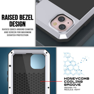 iPhone 15 Metal Case, Heavy Duty Military Grade Armor Cover [shock proof] Full Body Hard [White]