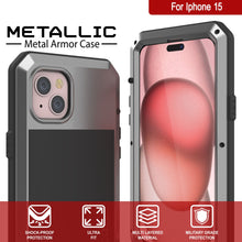 Load image into Gallery viewer, iPhone 15 Metal Case, Heavy Duty Military Grade Armor Cover [shock proof] Full Body Hard [Silver]
