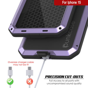 iPhone 15 Metal Case, Heavy Duty Military Grade Armor Cover [shock proof] Full Body Hard [Purple]