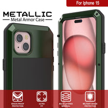 Load image into Gallery viewer, iPhone 15 Metal Case, Heavy Duty Military Grade Armor Cover [shock proof] Full Body Hard [Dark Green]
