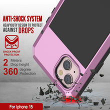 Load image into Gallery viewer, iPhone 15 Metal Case, Heavy Duty Military Grade Armor Cover [shock proof] Full Body Hard [Pink]
