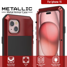 Load image into Gallery viewer, iPhone 15 Metal Case, Heavy Duty Military Grade Armor Cover [shock proof] Full Body Hard [Red]
