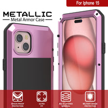 Load image into Gallery viewer, iPhone 15 Metal Case, Heavy Duty Military Grade Armor Cover [shock proof] Full Body Hard [Pink]
