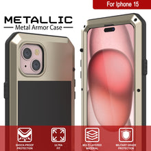 Load image into Gallery viewer, iPhone 15 Metal Case, Heavy Duty Military Grade Armor Cover [shock proof] Full Body Hard [Gold]
