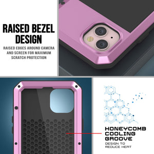 iPhone 15 Metal Case, Heavy Duty Military Grade Armor Cover [shock proof] Full Body Hard [Pink]