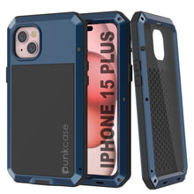Load image into Gallery viewer, iPhone 15 Plus Metal Case, Heavy Duty Military Grade Armor Cover [shock proof] Full Body Hard [Blue]
