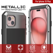 Load image into Gallery viewer, iPhone 15 Plus Metal Case, Heavy Duty Military Grade Armor Cover [shock proof] Full Body Hard [Silver]
