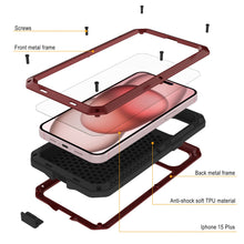 Load image into Gallery viewer, iPhone 15 Plus Metal Case, Heavy Duty Military Grade Armor Cover [shock proof] Full Body Hard [Red]
