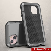 Load image into Gallery viewer, iPhone 15 Plus Metal Case, Heavy Duty Military Grade Armor Cover [shock proof] Full Body Hard [Silver]
