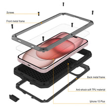 Load image into Gallery viewer, iPhone 15 Plus Metal Case, Heavy Duty Military Grade Armor Cover [shock proof] Full Body Hard [Silver]
