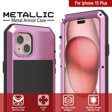 Load image into Gallery viewer, iPhone 15 Plus Metal Case, Heavy Duty Military Grade Armor Cover [shock proof] Full Body Hard [Pink]
