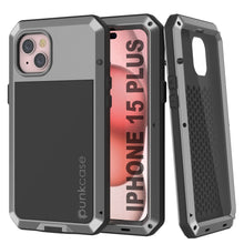 Load image into Gallery viewer, iPhone 15 Plus Metal Case, Heavy Duty Military Grade Armor Cover [shock proof] Full Body Hard [Silver]
