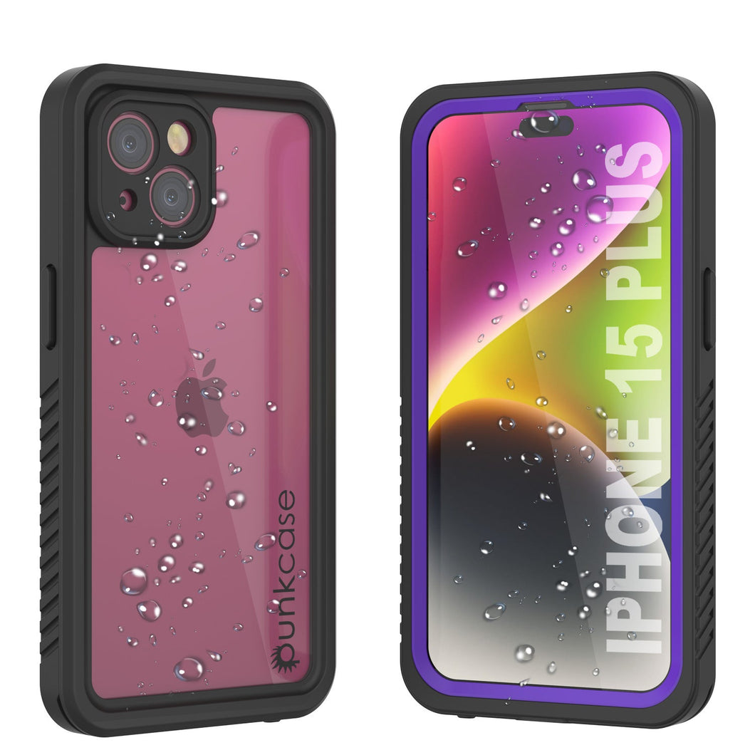 iPhone 15 Plus Waterproof Case, Punkcase [Extreme Series] Armor Cover W/ Built In Screen Protector [Purple]