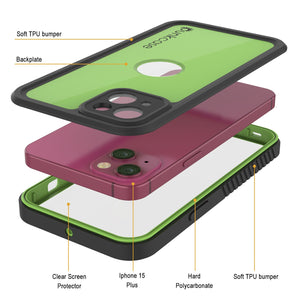 iPhone 15 Plus Waterproof IP68 Case, Punkcase [Light green] [StudStar Series] [Slim Fit] [Dirtproof]