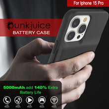 Load image into Gallery viewer, iPhone 15 Pro Battery Case, PunkJuice 5000mAH Fast Charging Power Bank W/ Screen Protector | [Black]
