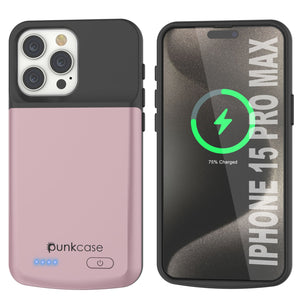 iPhone 15 Pro Max Battery Case, PunkJuice 5000mAH Fast Charging Power Bank W/ Screen Protector | [Rose-Gold]