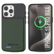 Load image into Gallery viewer, iPhone 15 Pro Max Battery Case, PunkJuice 5000mAH Fast Charging Power Bank W/ Screen Protector | [Green]
