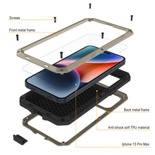 Load image into Gallery viewer, iPhone 15 Pro Max Metal Case, Heavy Duty Military Grade Armor Cover [shock proof] Full Body Hard [Gold]
