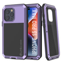 Load image into Gallery viewer, iPhone 15 Pro Max Metal Case, Heavy Duty Military Grade Armor Cover [shock proof] Full Body Hard [Purple]
