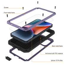 Load image into Gallery viewer, iPhone 15 Pro Max Metal Case, Heavy Duty Military Grade Armor Cover [shock proof] Full Body Hard [Purple]
