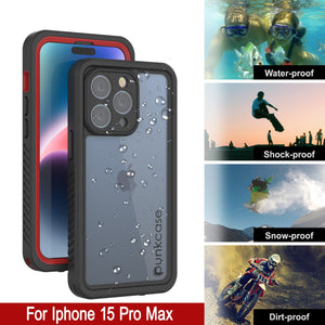 iPhone 15 Pro Max Waterproof Case, Punkcase [Extreme Series] Armor Cover W/ Built In Screen Protector [Red]