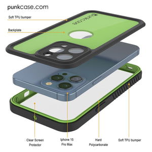 iPhone 15 Pro Max Waterproof IP68 Case, Punkcase [Light green] [StudStar Series] [Slim Fit] [Dirtproof]