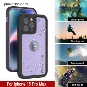 iPhone 15 Pro Max Waterproof IP68 Case, Punkcase [Lilac] [StudStar Series] [Slim Fit] [Dirtproof]