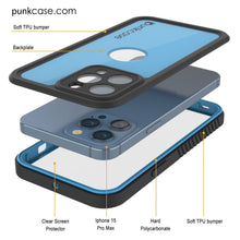 Load image into Gallery viewer, iPhone 15 Pro Max Waterproof IP68 Case, Punkcase [Light blue] [StudStar Series] [Slim Fit] [Dirtproof]
