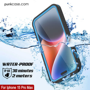 iPhone 15 Pro Max Waterproof IP68 Case, Punkcase [Light blue] [StudStar Series] [Slim Fit] [Dirtproof]