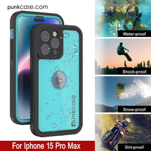 Load image into Gallery viewer, iPhone 15 Pro Max Waterproof IP68 Case, Punkcase [Teal] [StudStar Series] [Slim Fit]
