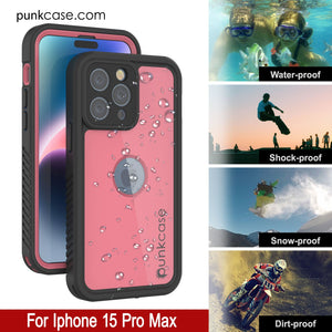 iPhone 15 Pro Max Waterproof IP68 Case, Punkcase [Pink] [StudStar Series] [Slim Fit] [Dirtproof]