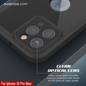 iPhone 15 Pro Max Waterproof IP68 Case, Punkcase [Black] [StudStar Series] [Slim Fit]