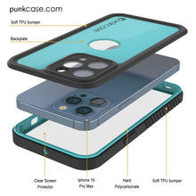 Load image into Gallery viewer, iPhone 15 Pro Max Waterproof IP68 Case, Punkcase [Teal] [StudStar Series] [Slim Fit]
