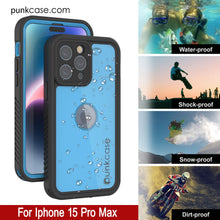 Load image into Gallery viewer, iPhone 15 Pro Max Waterproof IP68 Case, Punkcase [Light blue] [StudStar Series] [Slim Fit] [Dirtproof]
