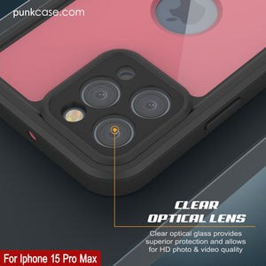 iPhone 15 Pro Max Waterproof IP68 Case, Punkcase [Pink] [StudStar Series] [Slim Fit] [Dirtproof]