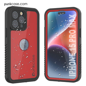 iPhone 15 Pro Max Waterproof IP68 Case, Punkcase [Red] [StudStar Series] [Slim Fit]