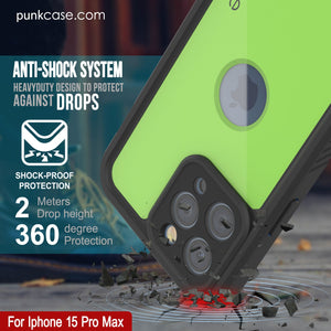 iPhone 15 Pro Max Waterproof IP68 Case, Punkcase [Light green] [StudStar Series] [Slim Fit] [Dirtproof]