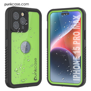 iPhone 15 Pro Max Waterproof IP68 Case, Punkcase [Light green] [StudStar Series] [Slim Fit] [Dirtproof]