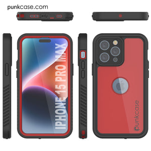 iPhone 15 Pro Max Waterproof IP68 Case, Punkcase [Red] [StudStar Series] [Slim Fit]