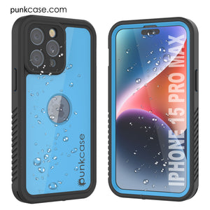 iPhone 15 Pro Max Waterproof IP68 Case, Punkcase [Light blue] [StudStar Series] [Slim Fit] [Dirtproof]