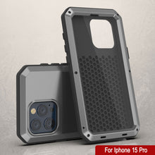 Load image into Gallery viewer, iPhone 15 Pro Metal Case, Heavy Duty Military Grade Armor Cover [shock proof] Full Body Hard [Silver]

