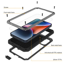 Load image into Gallery viewer, iPhone 15 Pro Metal Case, Heavy Duty Military Grade Armor Cover [shock proof] Full Body Hard [Silver]
